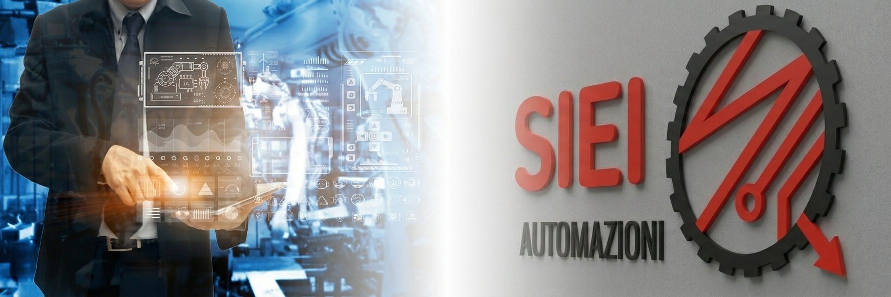Tecnico con tablet e interfacce di automazione industriale
